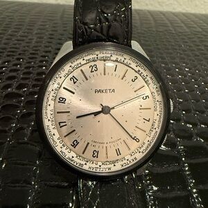 Vintage Raketa Silver and Black Watch Russian Soviet Unique Watch READ